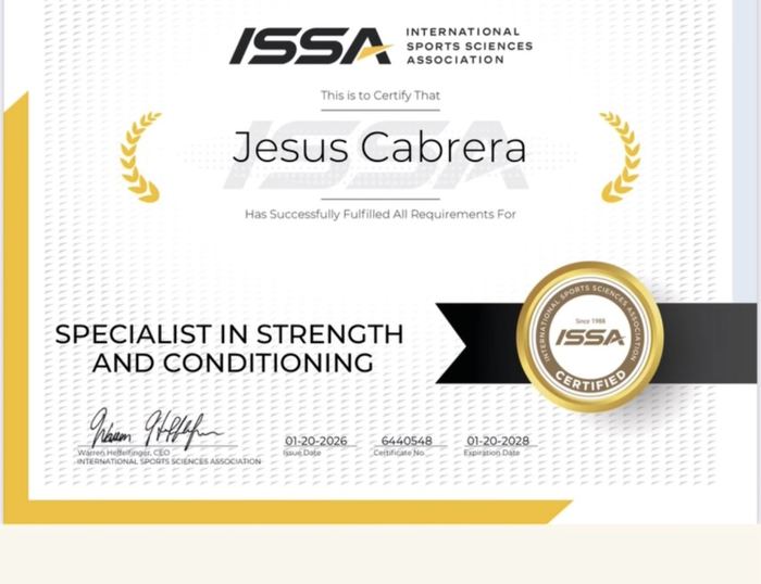 ISSA Specialist in Strength and Conditioning certificate - Jesús Cabrera